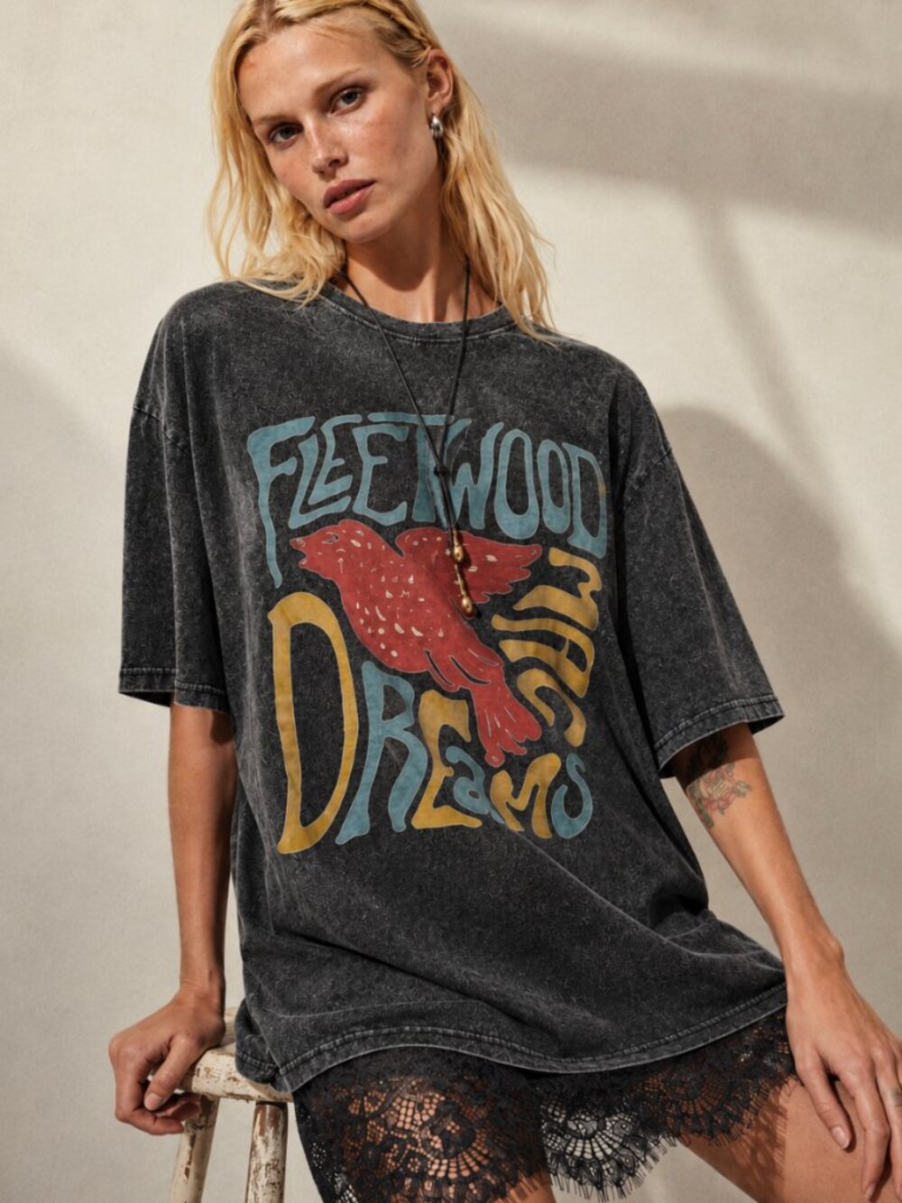 FLEETWOOD MAC DREAMS CHARCOAL MINERAL WASH TEE